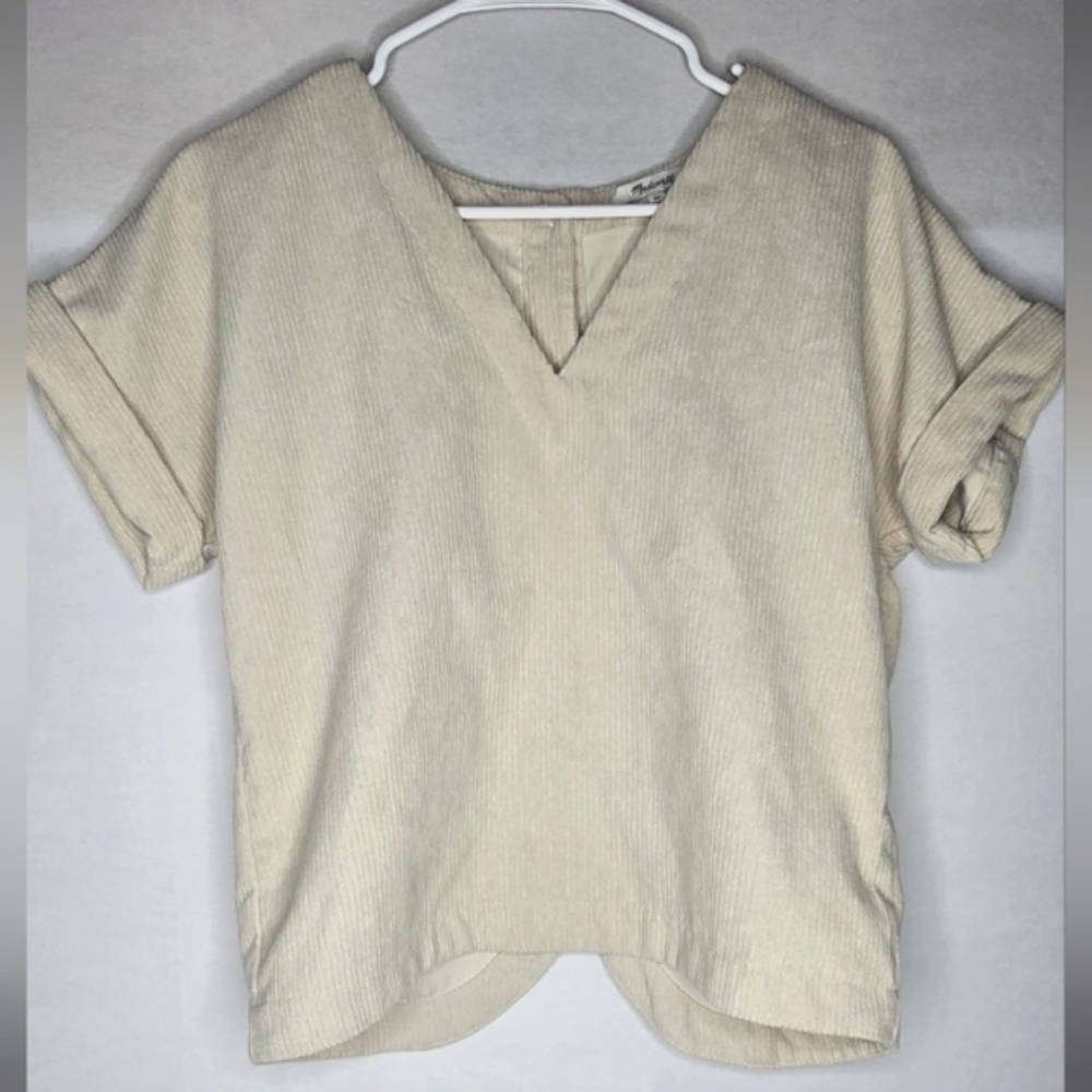 Madewell Corduroy Shirt  Size XS V-Neck Top Beige Button Back